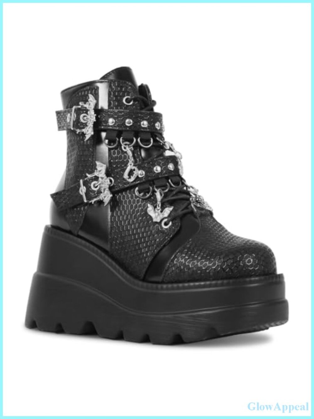 Goth Chunky Ankle Boots Women Platform Wedge Lace Up Combat Bootie Waterproof